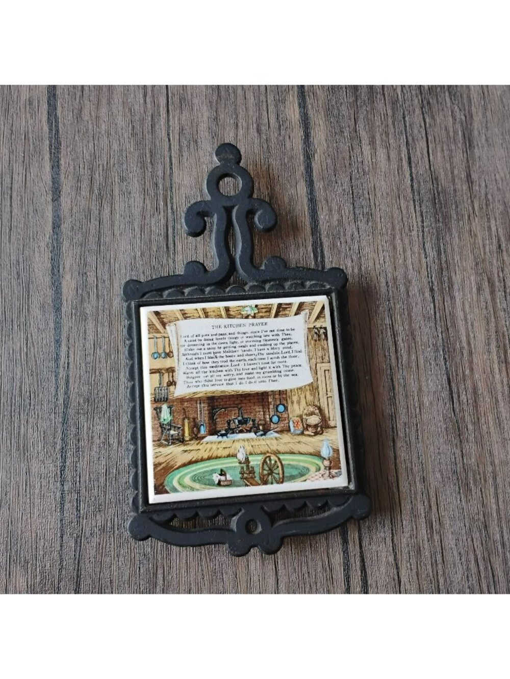 Vintage Cast Iron The Kitchen Prayer Wall Plaque Trivet Made In Japan 9.5"